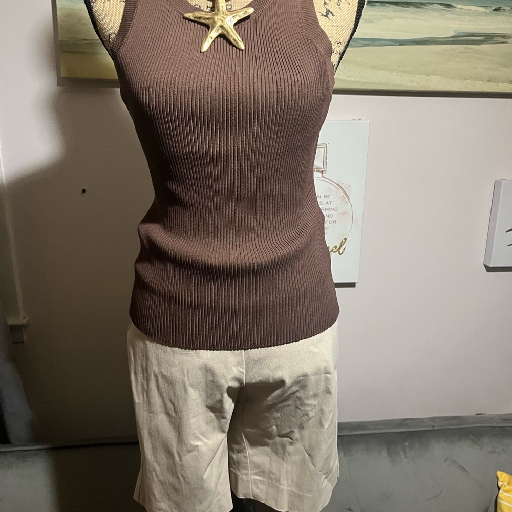 Brown Ribbed Tank Top - Picture 2 of 14